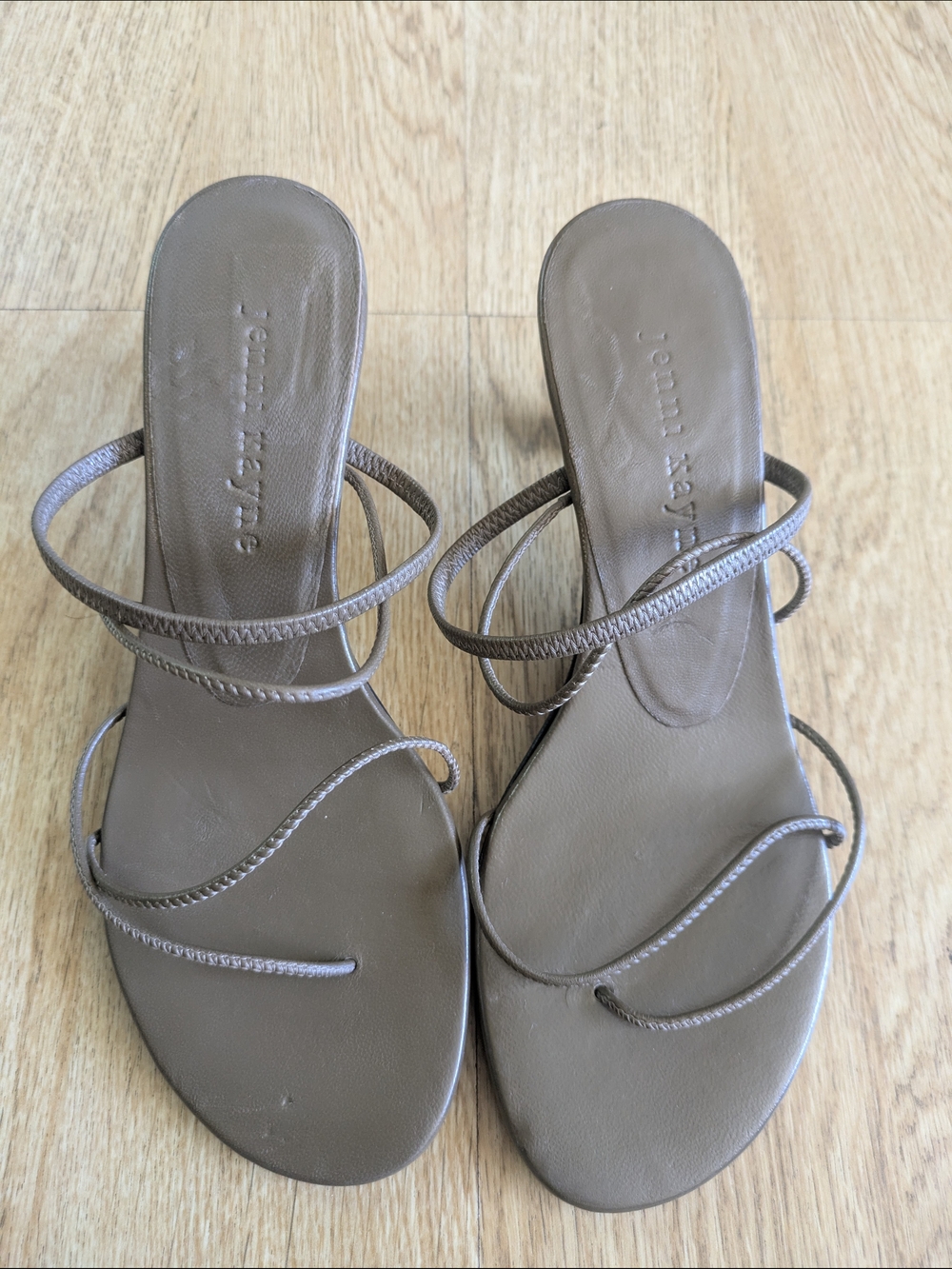 Jenni Kayne Taupe Multi-Strap Leather Slide Sandals
